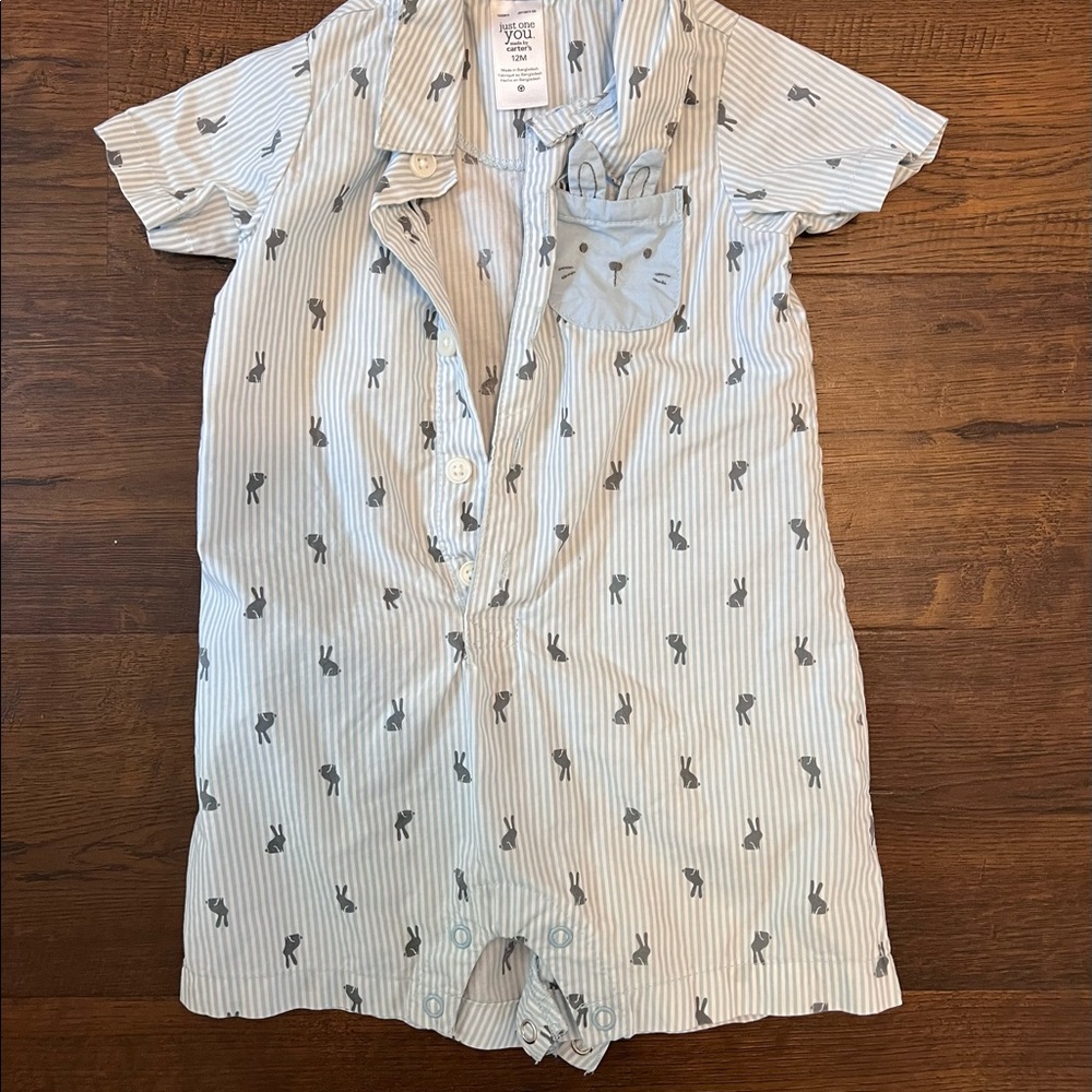 Easter Romper Onesie with Bunny Detail Pocket 12 Months